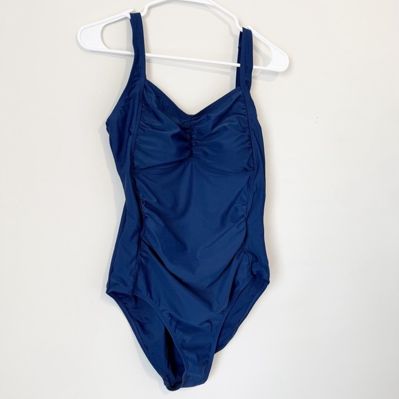 NWT HEAT NAVY MISSY RUCHED FRONT PANEL SIDE ONE PIECE S - Picture 6 of 11